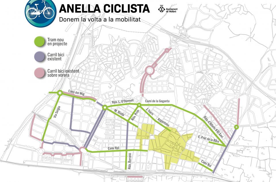 Plànol dels carrils previstos a la primera fase de l'Anella Ciclista