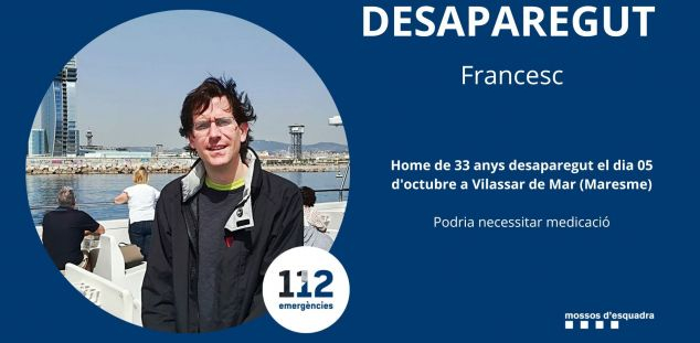 Troben mort en Francesc, de 33 anys, desaparegut a Vilassar de Mar