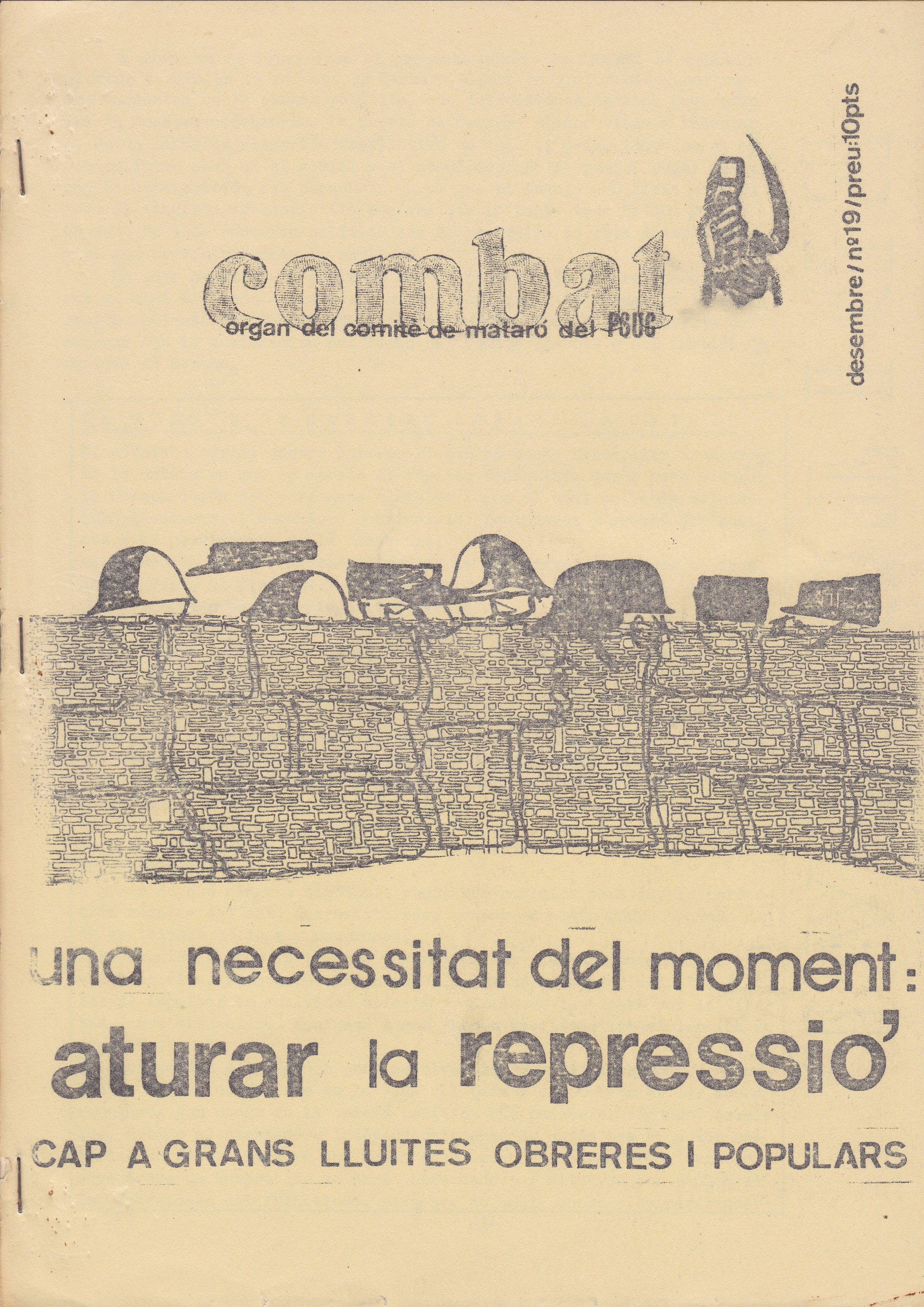 Portada de la revista clandestina del PSUC de Mataró, “Combat”, de desembre de 1973