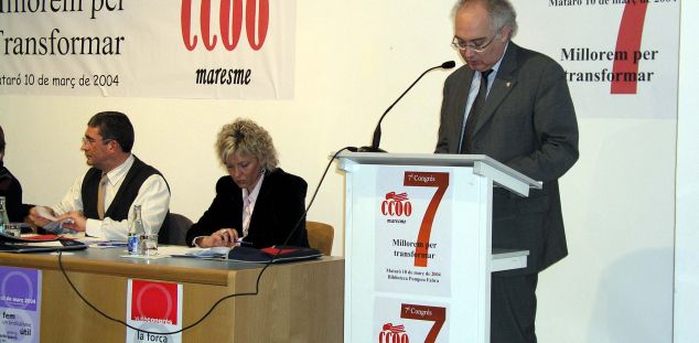 L'alcalde de Mataró, Manuel Mas, intervé al 7è Congrés de CCOO del Maresme just un dia abans dels atemptats, el 10 de març de 2004