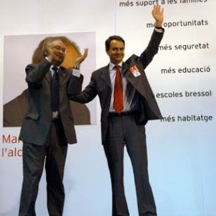Manuel Mas i José Luis Rodríguez Zapatero, en un acte electoral de la campanya de les eleccions municipals del 2003